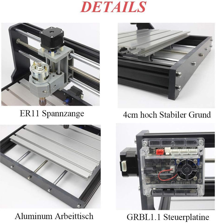 RATTMMOTOR CNC 3018 Pro Engraving Machine,3 Achsen GRBL Streurung, 4G-USB-Flash-Laufwerk, Arbeitbere