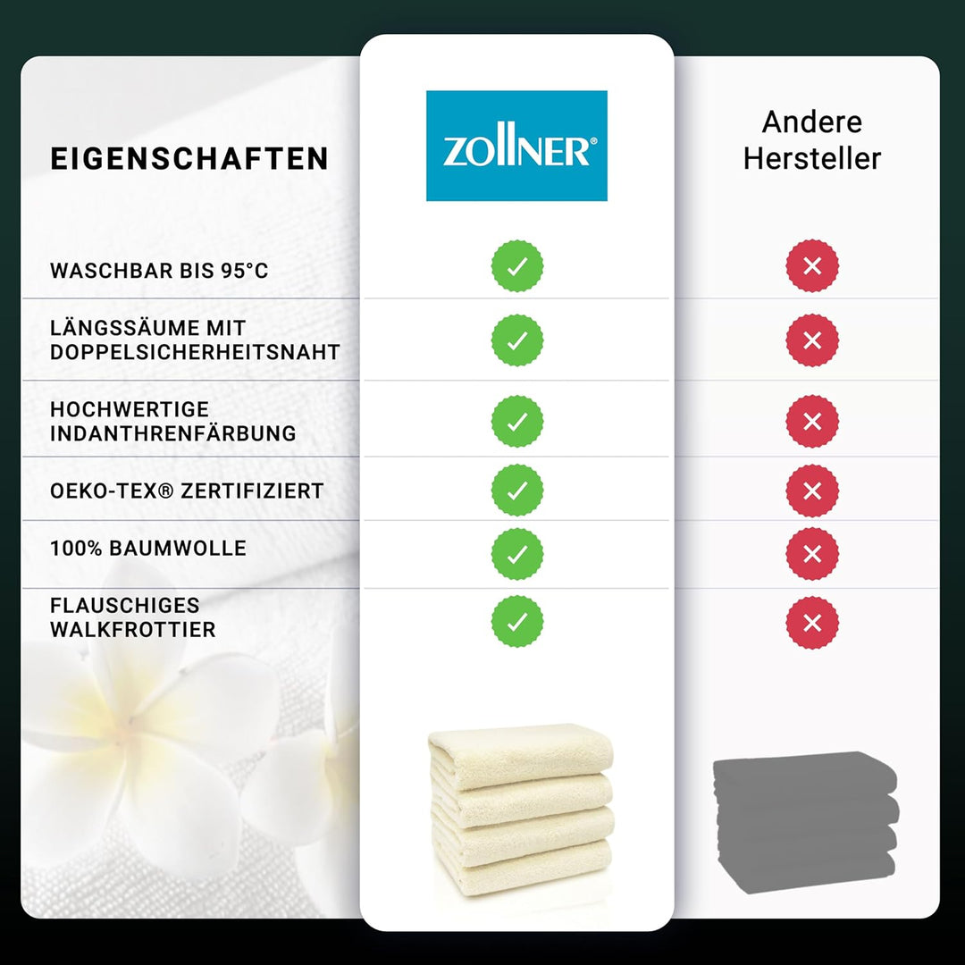 ZOLLNER 4er Set Handtücher, 50x100 cm, Baumwolle, Kochfest, Natur Natur 4x Handtücher, Natur 4x Hand