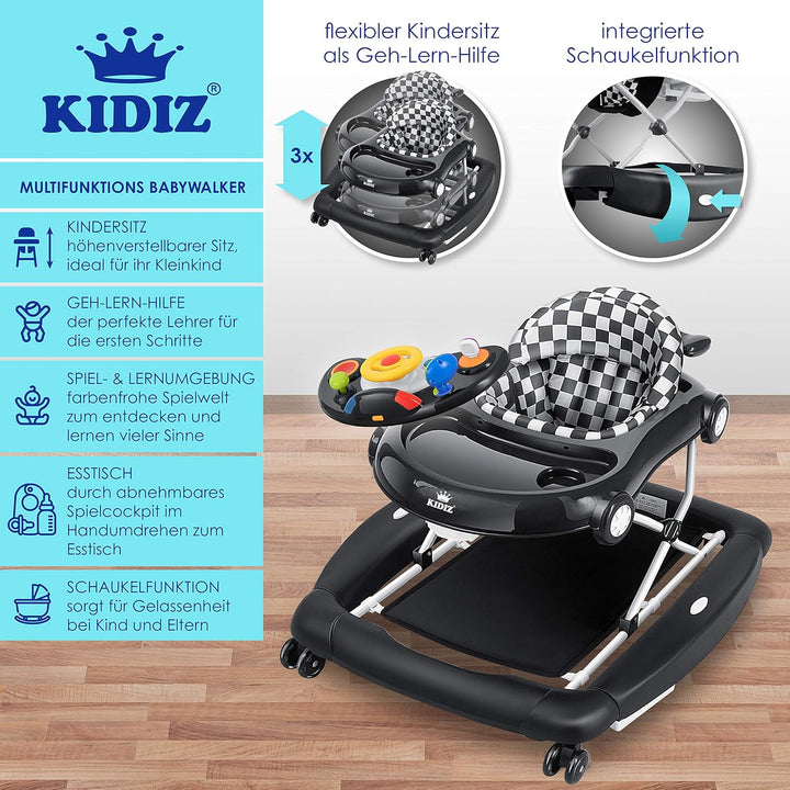 KIDIZ® 4in1 Lauflernhilfe Babywalker Spiel- und Lauflernwagen Gehfrei - Schaukelfunktion Babywippe m