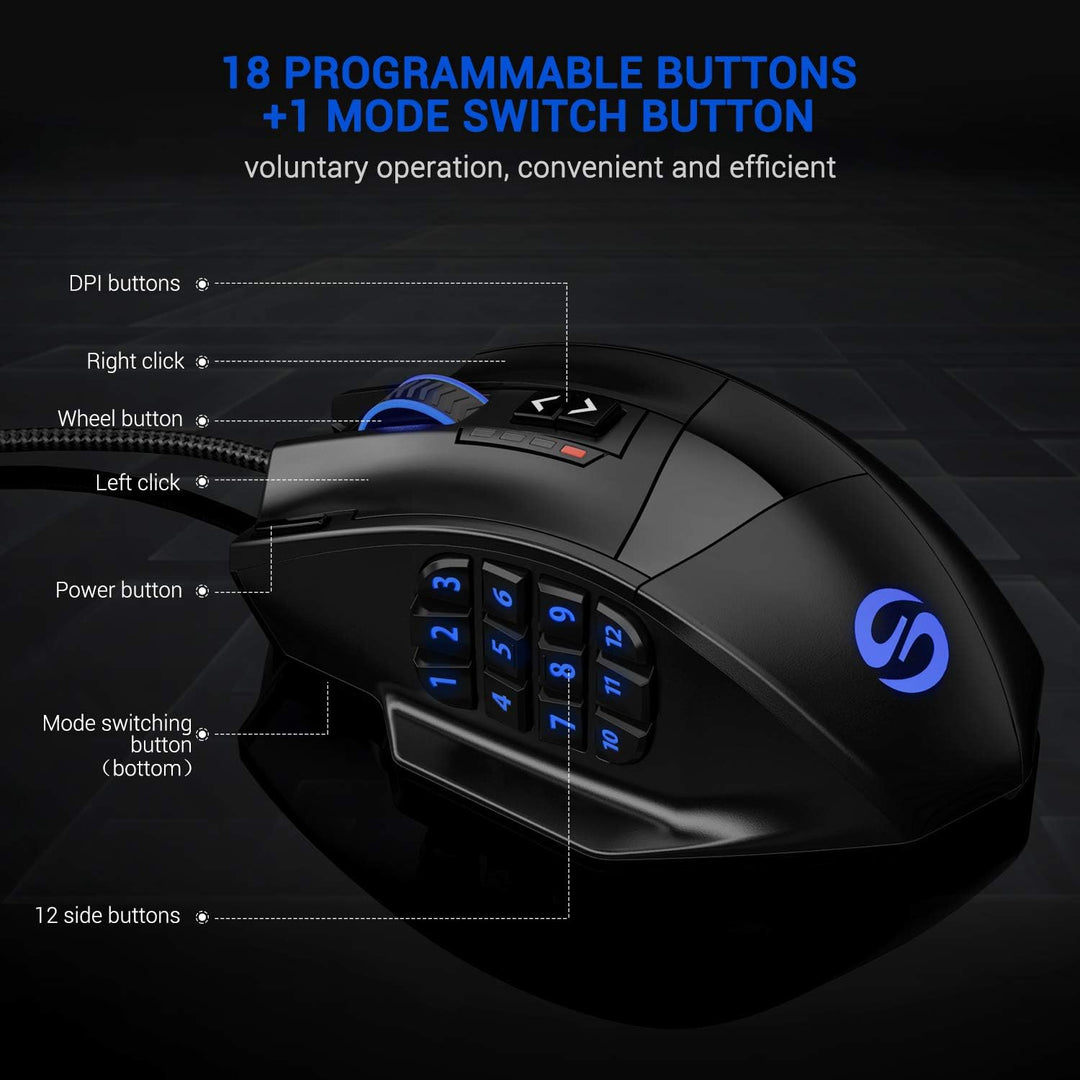 UtechSmart Venus -gaming maus 12 tasten mmo maus 16400 dpi USB Laser Gaming Mouse | 18 Tasten naga |