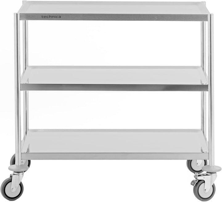 TECHNICA PRESTONA Servierwagen Edelstahl 3 Etagen mit Rollen & Bremse ohne Griffe 860x540x810mm Roll