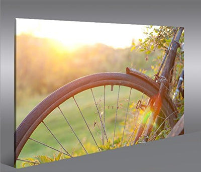 islandburner Bild Bilder auf Leinwand Altes Fahrrad im Feld mit Sonne Nostalgie 1p XXL Poster Leinwa