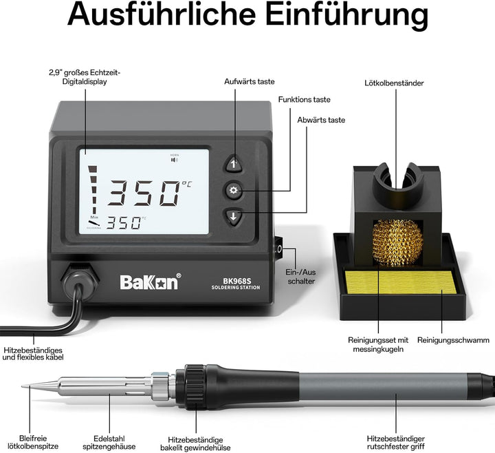 BAKON 968S Lötkolben-Set, digitale Lötstation mit Schlafmodus, schnelle Aufheizung, °C/ºF-Umrechnung
