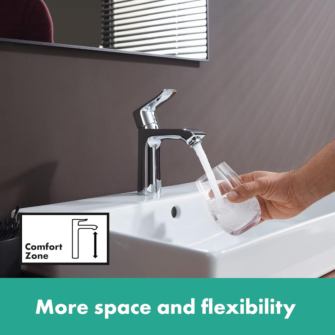 hansgrohe Wasserhahn Metris (Armatur mit Auslaufhöhe 110mm, ohne Ablaufgarnitur) Chrom Chrom Auslauf