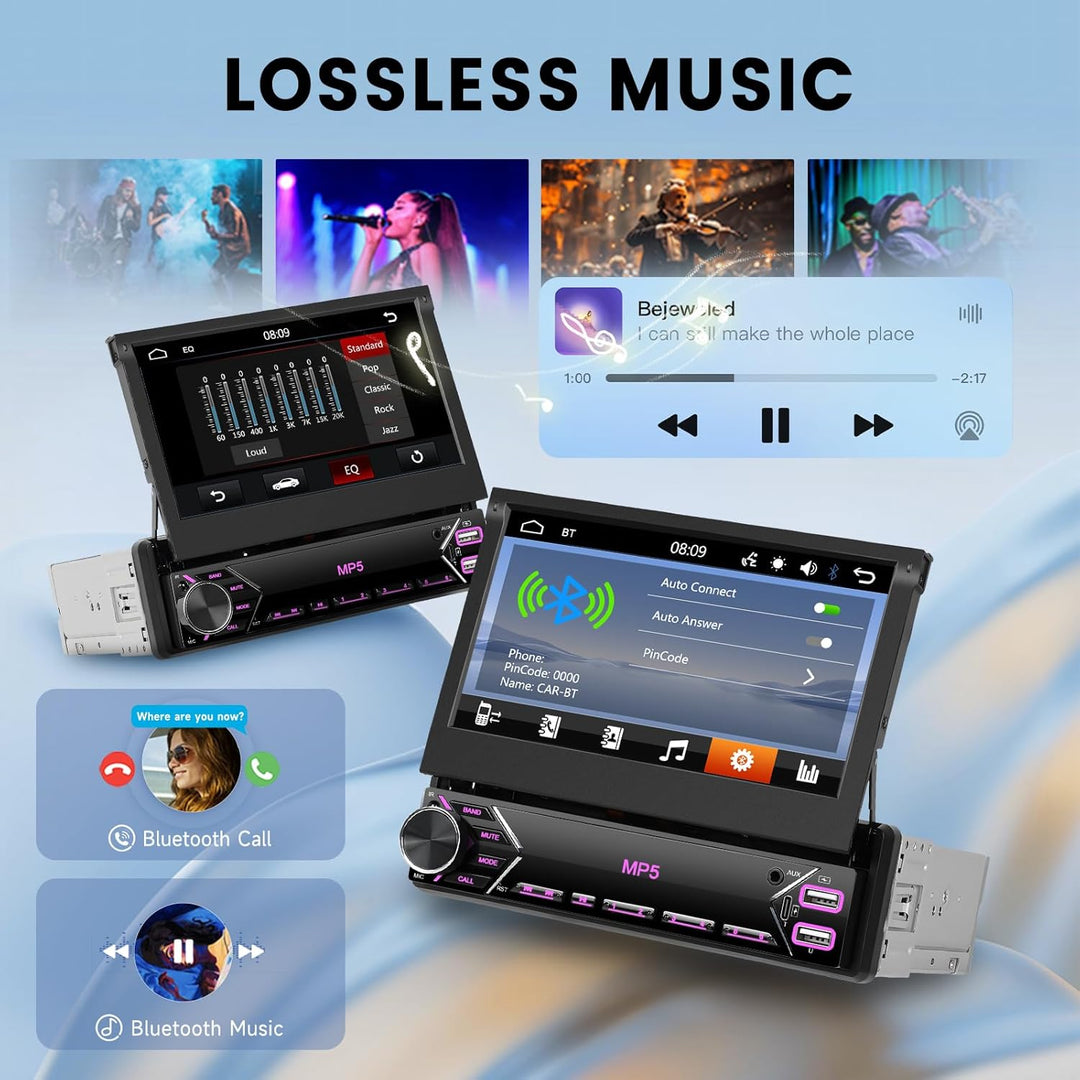 Hodozzy Autoradio 1 Din mit 7 Zoll Touchscreen, Ausklappbarem Bildschirm, Bluetooth und Mirrorlink,