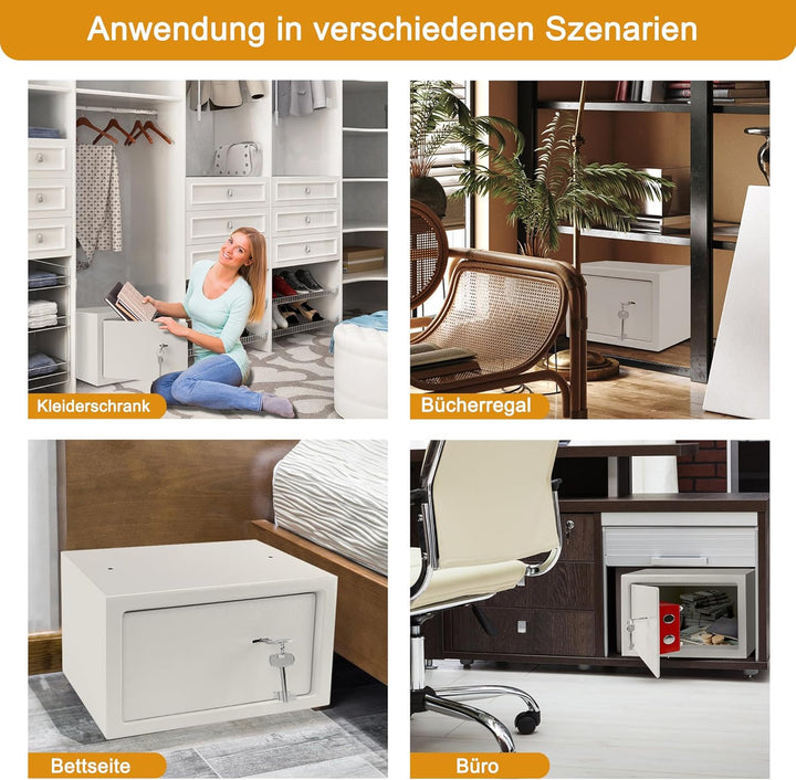 Safe Tresor Möbeltresor mit Doppelbartschloss & 2 Schlüssel, Wandtresor Wasserdicht feuerfest Stahls