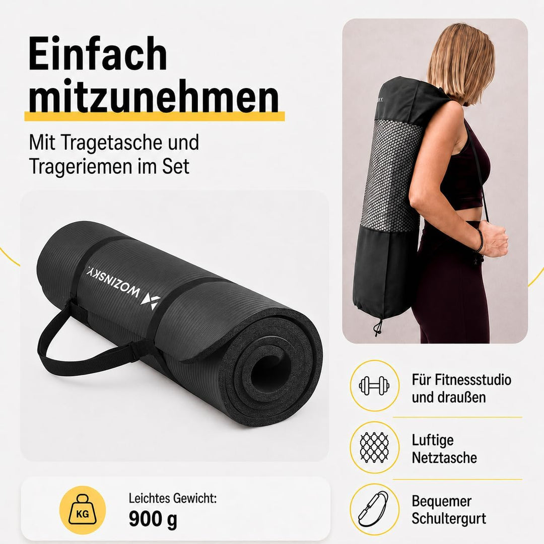 WOZINSKY Fitness-Yogamatte, Fitnessmatte, Gymnastikmatte, Pilates-Trainingsmatte, Sportmatte mit Tra