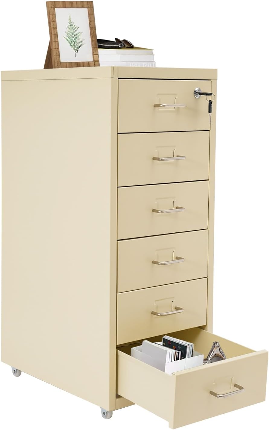 Aktenschrank mit 6 Schubladen, Rollcontainer, Aktenschrank Abschliessbar, Metall Aufbewahrungsschran