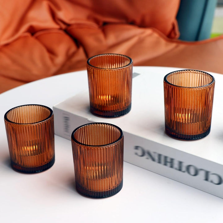 Vohocandle Braune Teelichthalter im 12er-Set, Gerippter Teelichthalter für die Tischdekoration bei H
