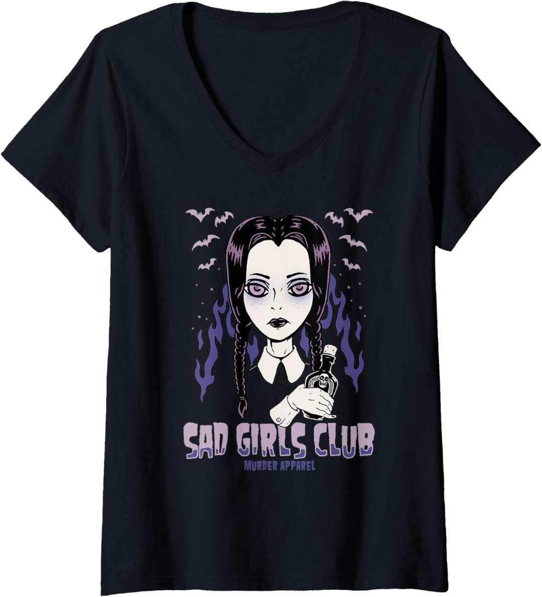 Damen Sad Girl Club Gothic T-Shirt mit V-Ausschnitt