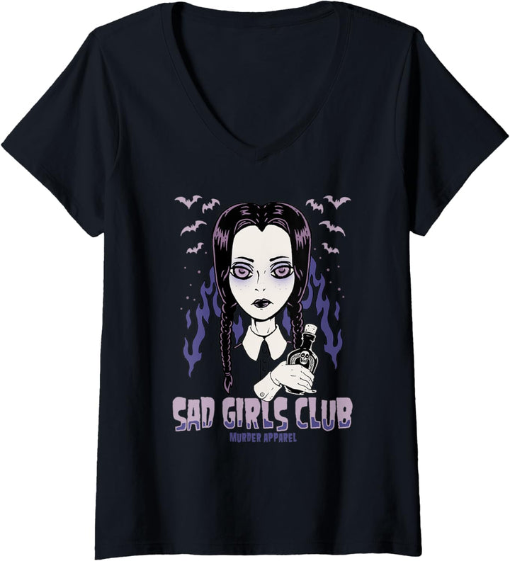 Damen Sad Girl Club Gothic T-Shirt mit V-Ausschnitt