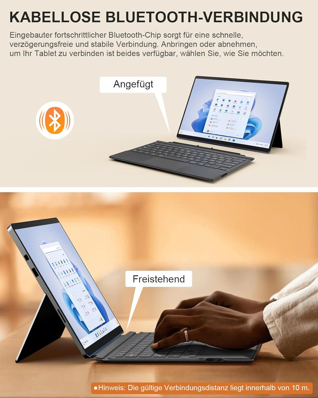 MoKo Touchpad Tastatur für Microsoft Surface Pro 7+/7/6/5/4/3, QWERTZ Layout Kabellose Bluetooth Typ