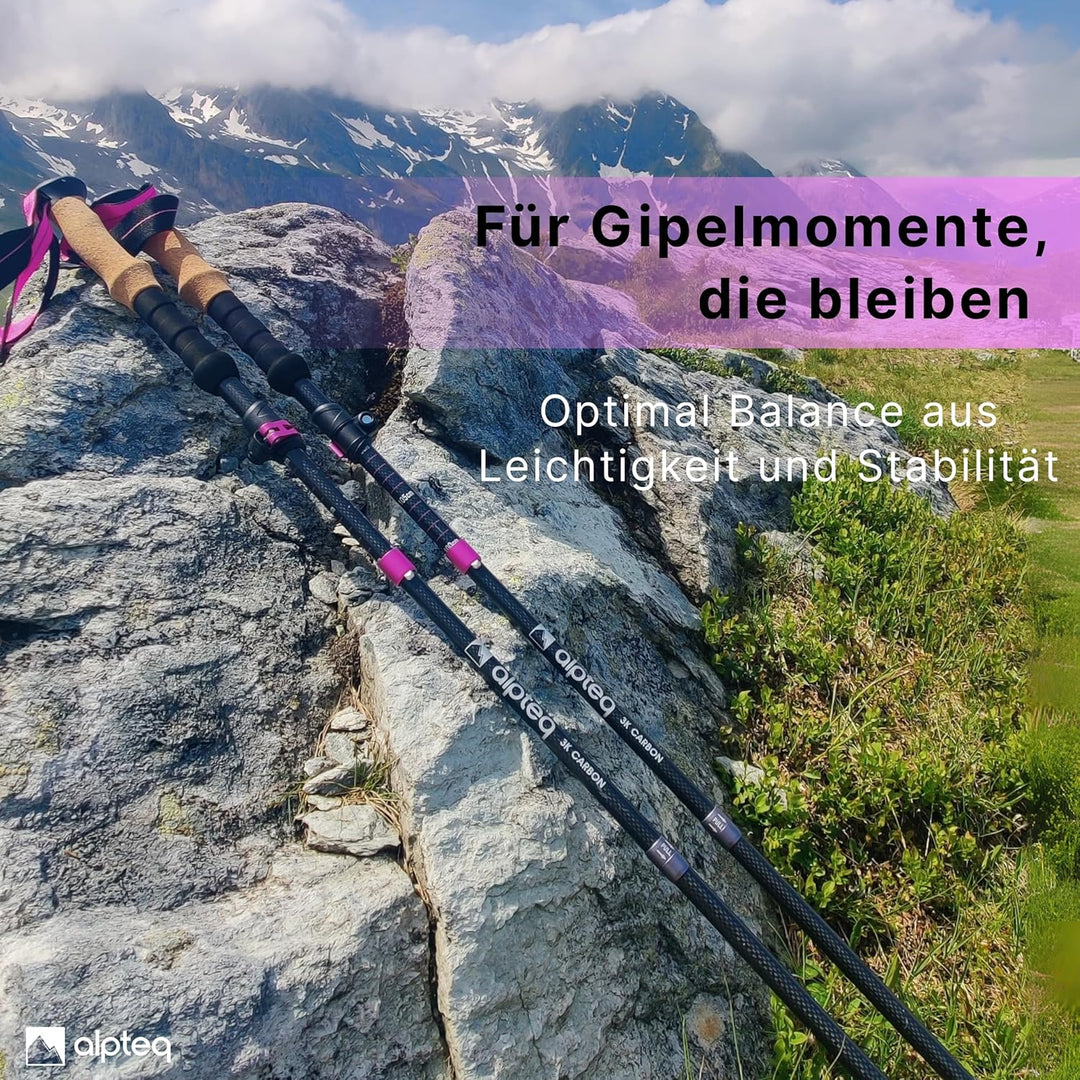 Alpteq® Wanderstöcke faltbar Carbon oder Aluminium mit Korkgriff | Bergsport Trekkingstöcke | Nordic