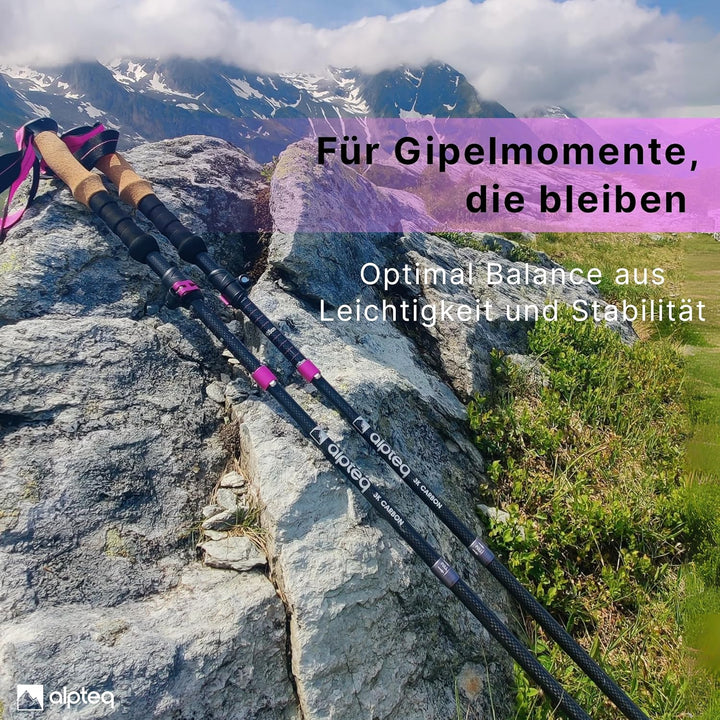 Alpteq® Wanderstöcke faltbar Carbon oder Aluminium mit Korkgriff | Bergsport Trekkingstöcke | Nordic