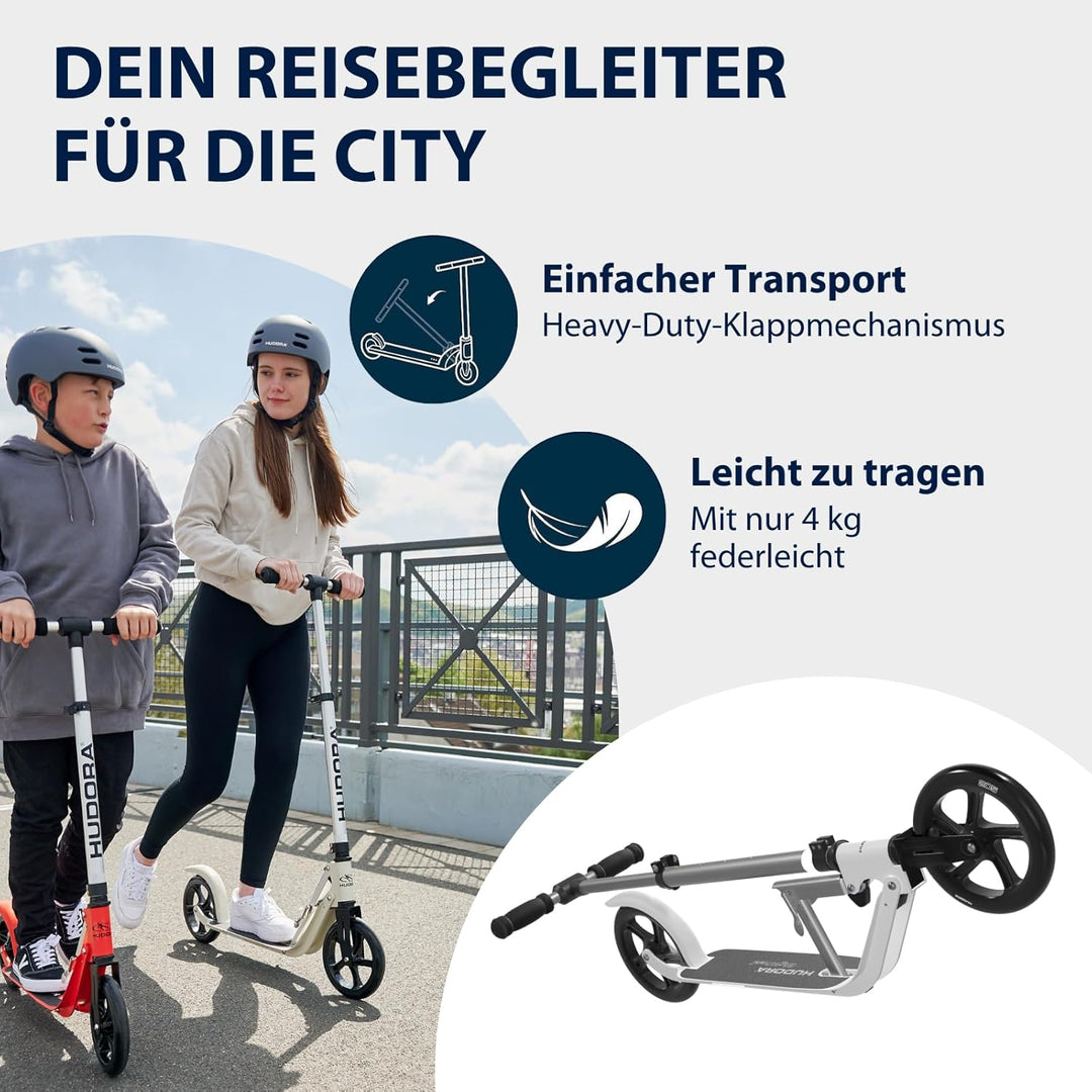 HUDORA BigWheel Pure Scooter I Stabiler Aluminium-Roller mit Ständer I Höhenverstellbarer & zusammen