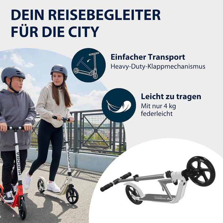 HUDORA BigWheel Pure Scooter I Stabiler Aluminium-Roller mit Ständer I Höhenverstellbarer & zusammen