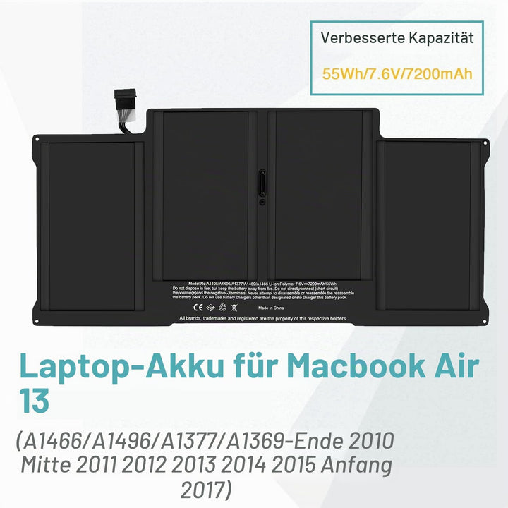 A1405 Akku kompatibel mit MacBook Air 33 cm (13 Zoll) 7,2 V 72000 mAh, A1466 A1377 A1496 Anfang 2014