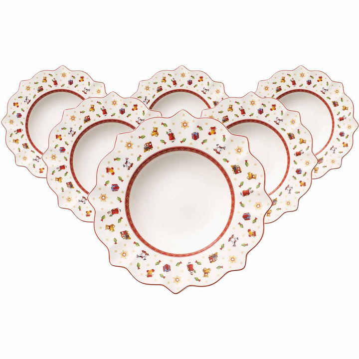 Villeroy & Boch Toy's Delight Suppenteller 6er Set, 26 cm, Tiefer Teller mit Weihnachtsdekor, Premiu