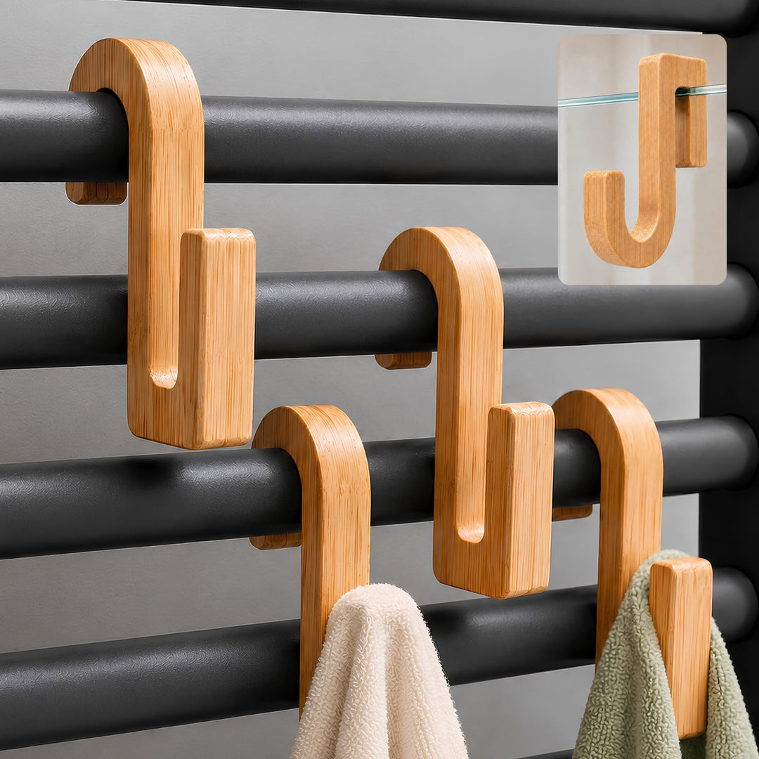 Handtuchhalter Heizkörper und Duschwand | Bambushaken | 4er-Set
