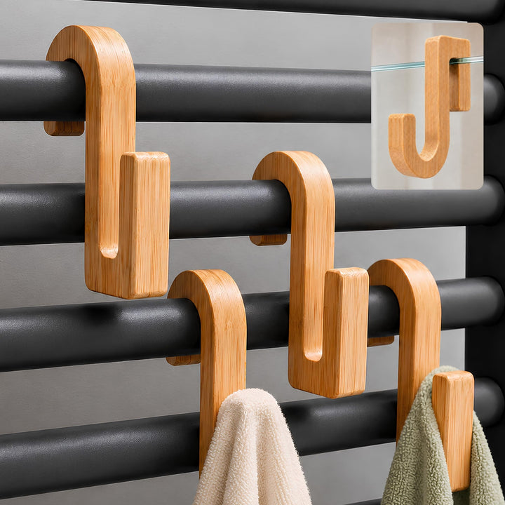 Handtuchhalter Heizkörper und Duschwand | Bambushaken | 4er-Set