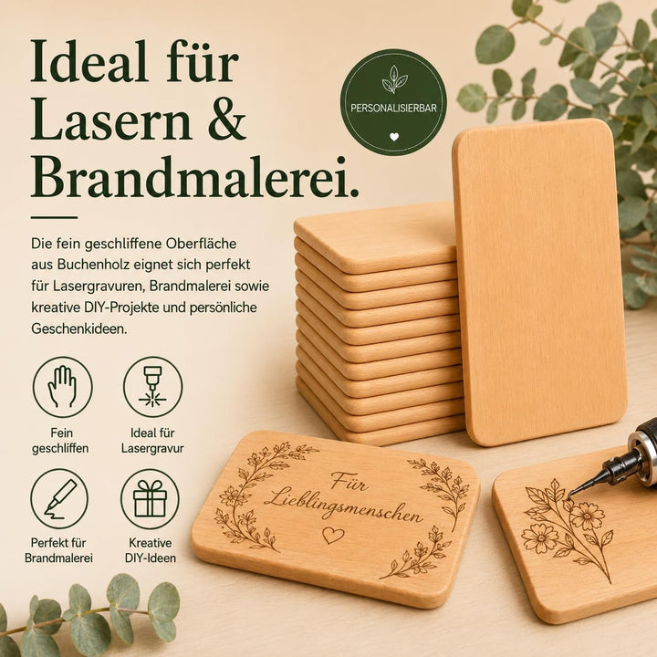 Frühstücksbrettchen 5er Set Holz | Buche Natur unbehandelt | Brotzeitbrett für Küche, Küchenutensili