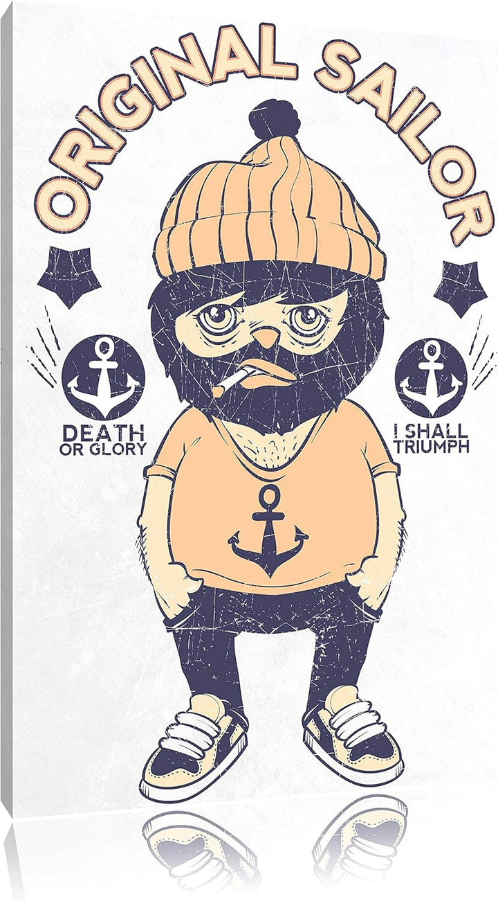 Pixxprint Original Sailor White Bild auf Leinwand, XXL riesige Bilder fertig gerahmt mit Keilrahmen,