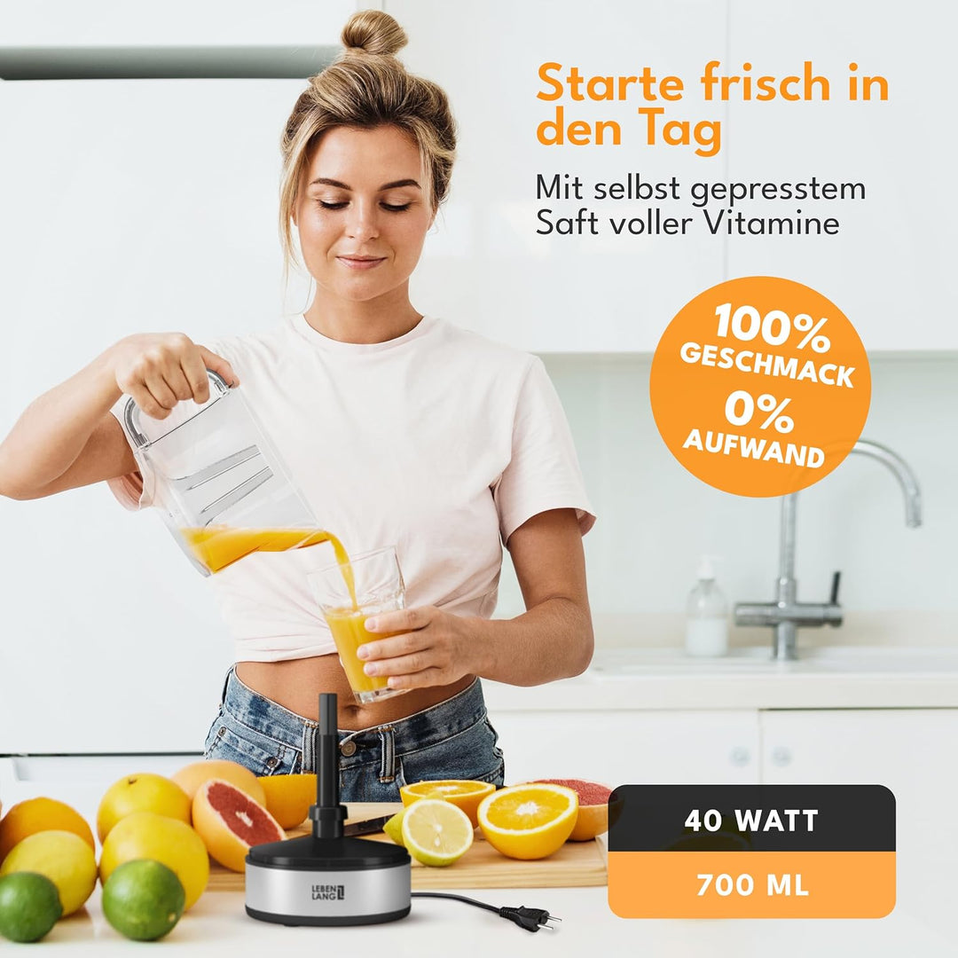 LEBENLANG Zitronenpresse elektrisch hohe Saftausbeute – Saftpresse, Orangenpresse 2 Drehrichtungen –
