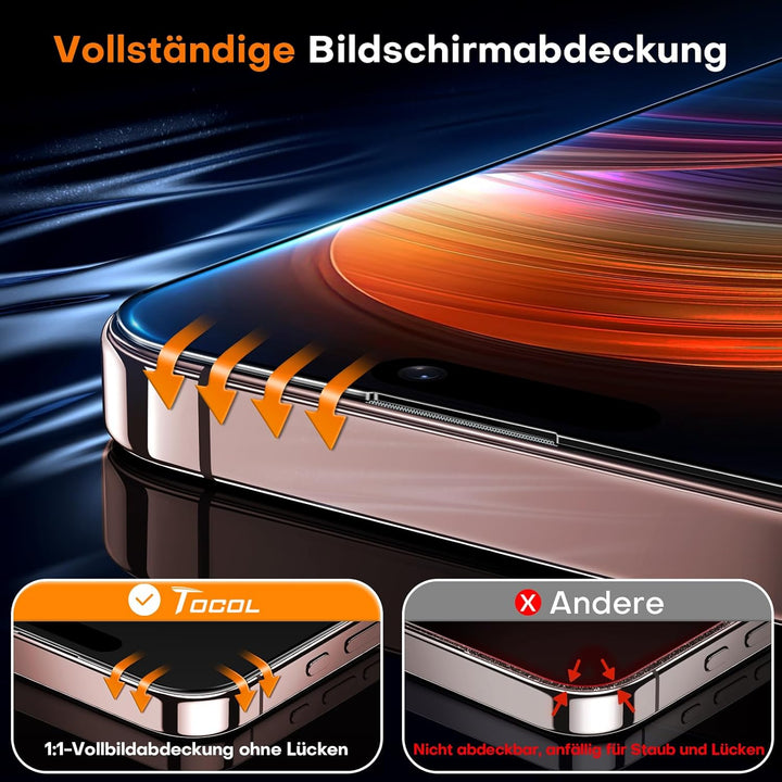 TOCOL für iPhone 16 Pro Max für Panzerglas Sichtschutz, Stossfest Full Screen Auto-Installation 0 Bl