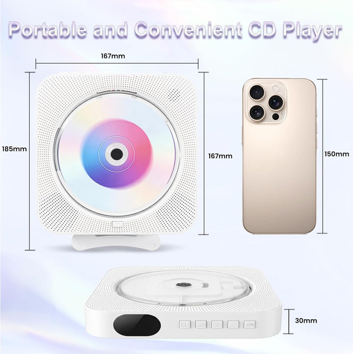 CD-Player mit Bluetooth – Wandmontierbarer Musik-Player Home Audio Boombox mit LCD-Display und Staub