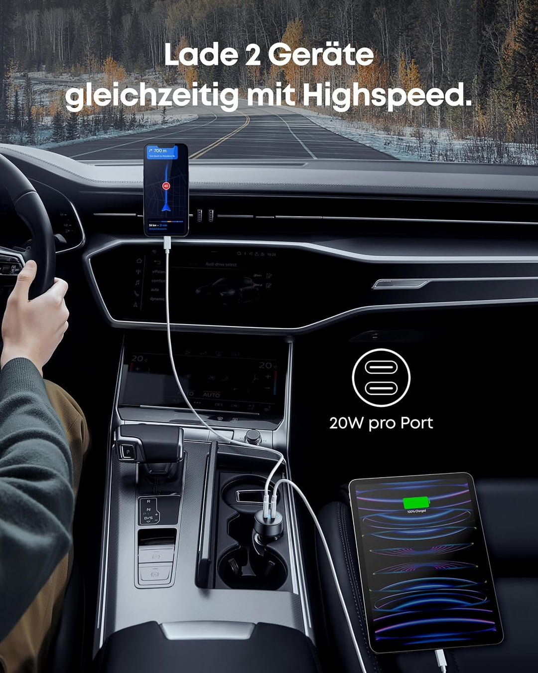 Anker PowerDrive III Duo USB-C-Ladegerät fürs Auto, 40W 2-Port PowerIQ 3.0 Ladegerät, Power Delivery