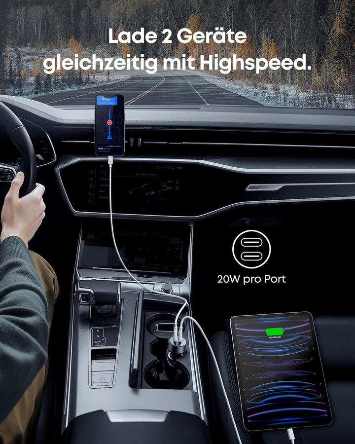 Anker PowerDrive III Duo USB-C-Ladegerät fürs Auto, 40W 2-Port PowerIQ 3.0 Ladegerät, Power Delivery