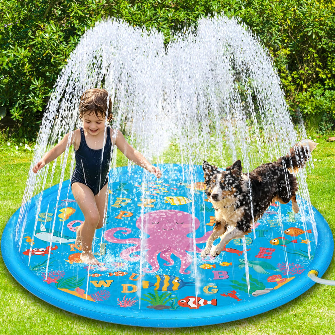 Wasserstrahlmatte für Kinderspielzeug, 170cm Sprinkler Wasser-Spielmatte,Spritzschutz,Baby-Pool zum