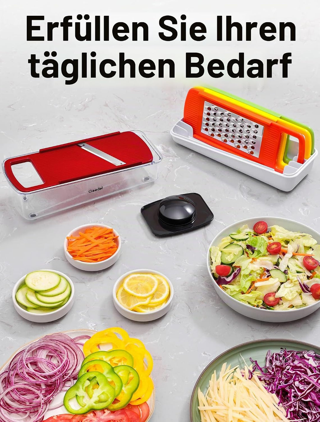 Geedel 4 in 1 Multifunktion Mandoline Gemüsehobel, Zwiebelschneider Gemüseschneider Manuell Käsereib