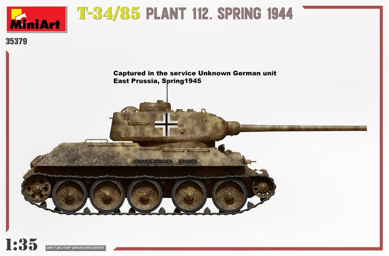 Mini Art 550035379 MiniArt 35379 1:35 T-34/85 Plant.112 Frühjar 1944-originalgetreue Nachbildung, Mo