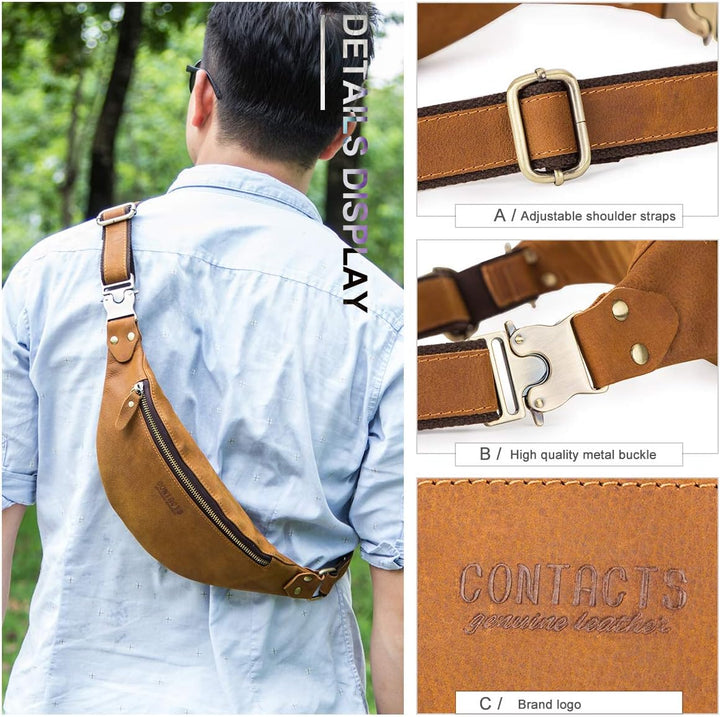 CONTACTS Gürteltasche Bauchtasche Hüfttasche mit Reissverschluss Geeignet für Reise Wanderung und Ou