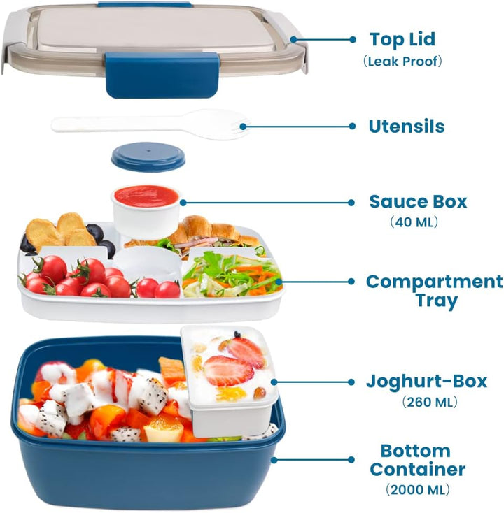 Bugucat Lunchbox Erwachsene 2000ML,Auslaufsichere Brotdose Erwachsene Bento Box mit Fächern für Kind