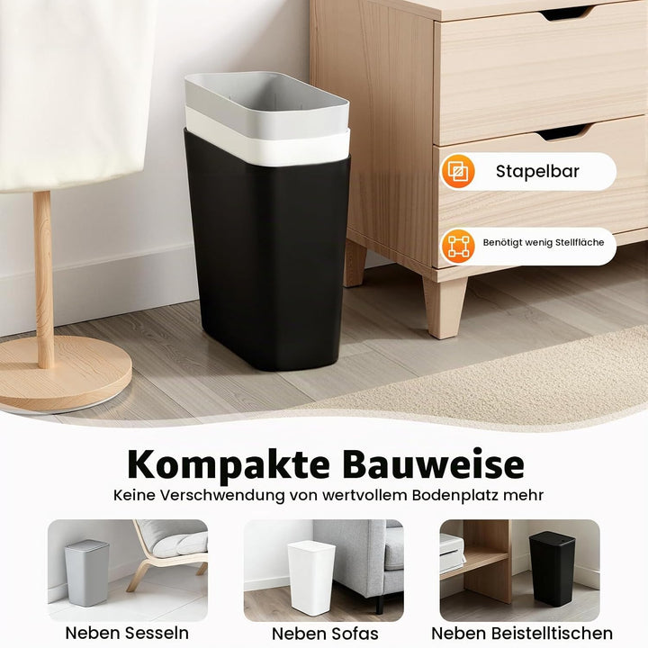 Mülleimer Bad 3 Stück 9L, Schmaler Mülleimer Küche mit Deckel Geruchsdicht, 3er Set Kleiner Abfallei