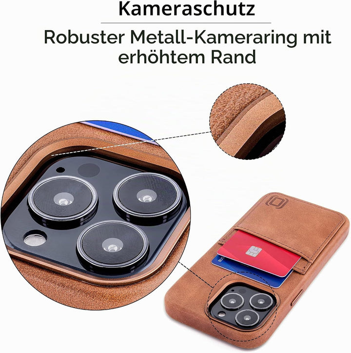 Dockem Echtleder Hülle für iPhone 13 Pro mit Kartenfachen und Integrierter Metallplatte zur Magnetis