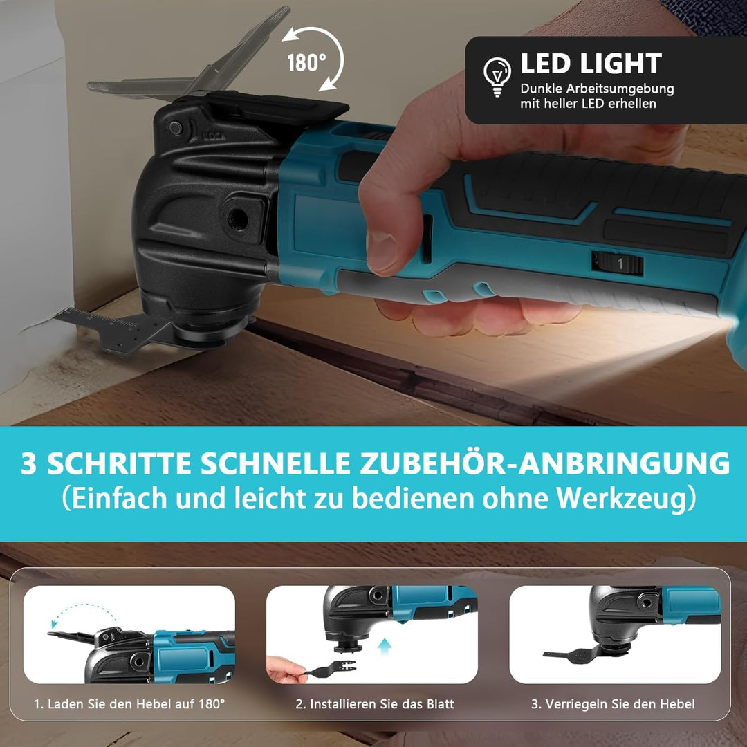 Oszillationswerkzeug, Akku Multifunktionswerkzeug für Makita Akku 18V Li-Ion, 6 Variable Geschwindig
