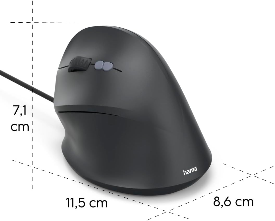 Hama Vertikalmaus für Linkshänder (optische Maus ohne Klickgeräusch, 7 Tasten, ergonomisch, 1000/140