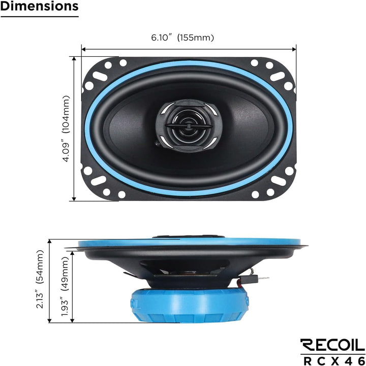 RECOIL RCX-46 Echo Serie 10x15 cm (4x6 Zoll) 2-Wege-Koaxiallautsprecher, 50 W RMS / 100 W Spitze, PE