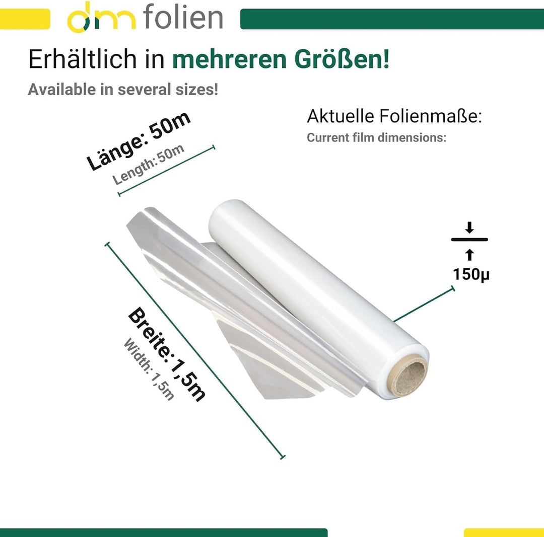 dm-Folien Abdeckfolie I 1,5 x 50 m I 150 My Stärke I Verschiedene Masse & Stärken I Transparente & r