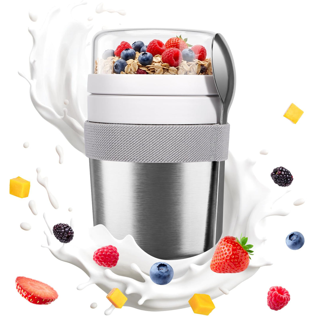 Cereal Cup to Go Stainless Steel, Cereal Cup to Go | Insulated Stainless Steel Yoghurt Cup, Leak Pro