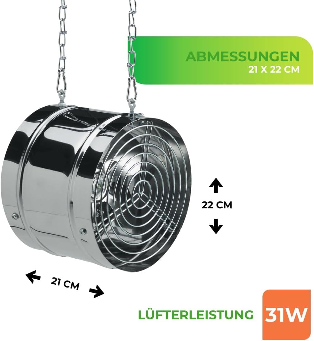 Bio Green Ventilator, 31W, 460 qm/h für Gewächshaus und Wintergarten, IP X4 spritzwassergeschützt, E