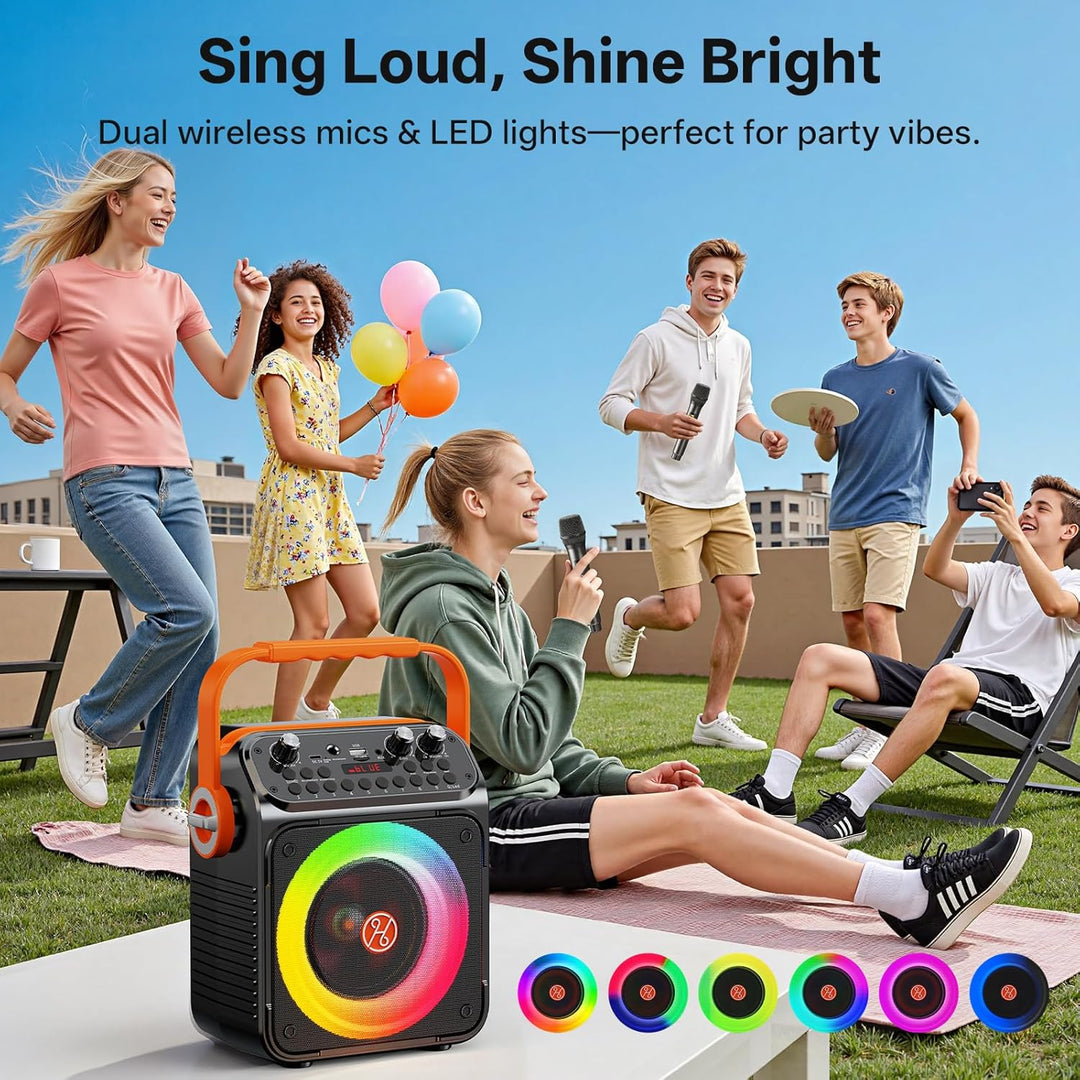 Karaoke Maschine Karaoke Anlage mit 2 Mikrofonen für Erwachsene & Kinder Bluetooth Lautsprecher mit