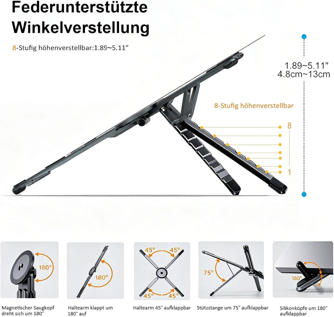 [Magnetischer] 3-in-1Laptopständer Tablet-Ständer Handy-Ständer Verstellbarer Reiseständer aus Alumi