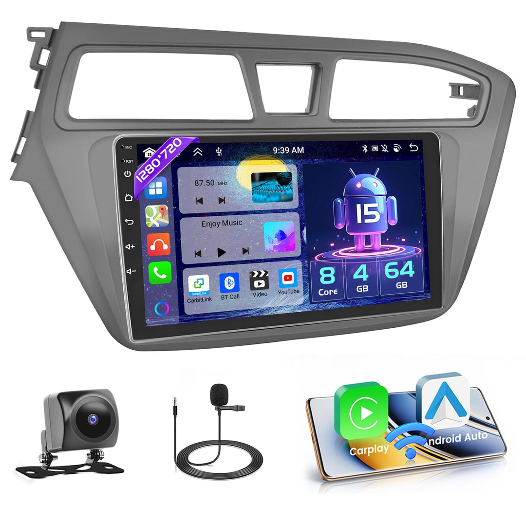 Hikity 8 core 4+64GB Android 15 Autoradio für Hyundai i20 2015-2018 Radio Wireless CarPlay Android A