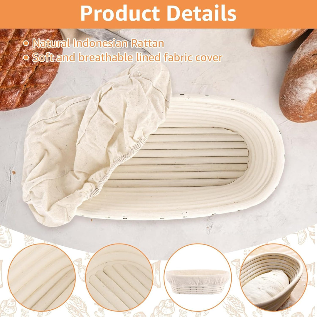 2 Stück Gärkörbchen oval, 30 cm Garkorb Brot mit Leinentuch und Silikonölpinsel, Gärkorb zum Brotbac