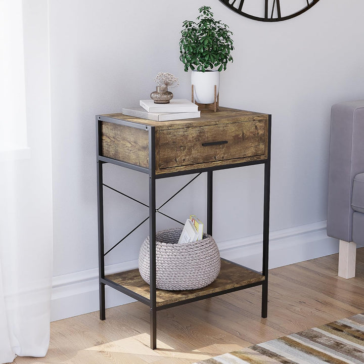 Vida Designs Brooklyn Beistelltische, Holz, Dark Wood, 1 Drawer Dark Wood 1 Drawer, Dark Wood 1 Draw