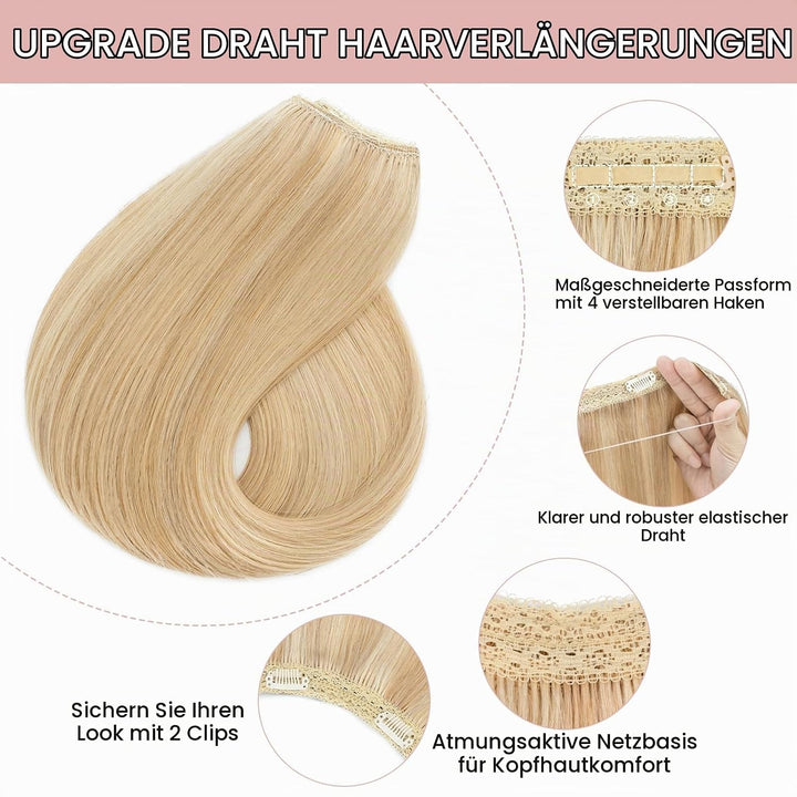 Extensions Echthaar mit Gummiband, Silk-co Wire in Extensions Aschblond Highlights Bleichblond 65g,
